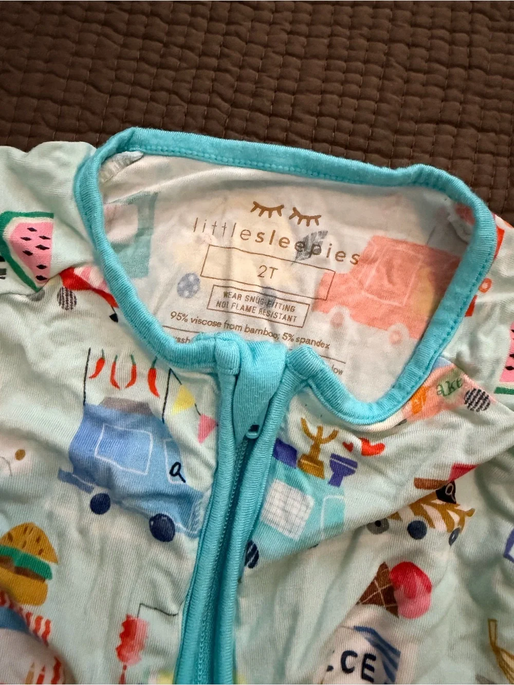 Little Sleepies Light Blue Zip-Up One-Piece Pajama food truck print